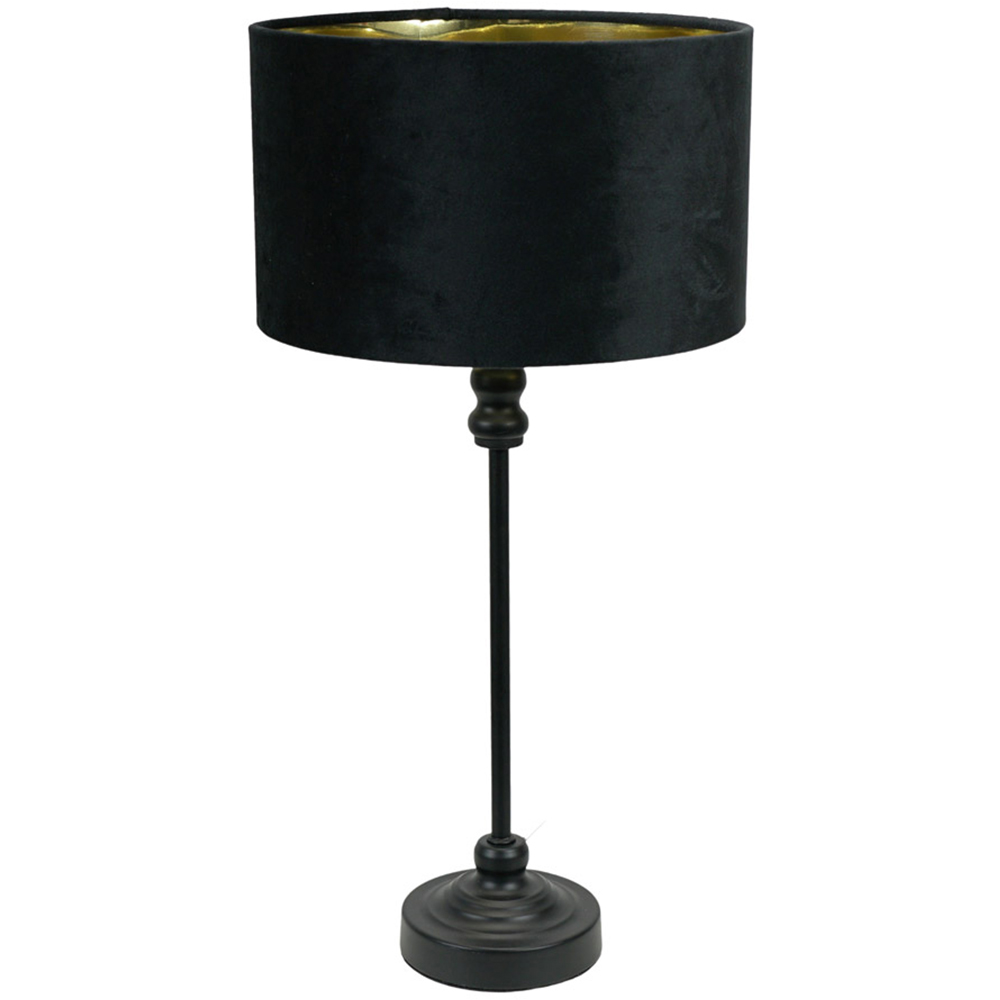 ValueLights Maggie Black Candlestick LED Table Lamp with Black and Gold Lamp Shade Image 1