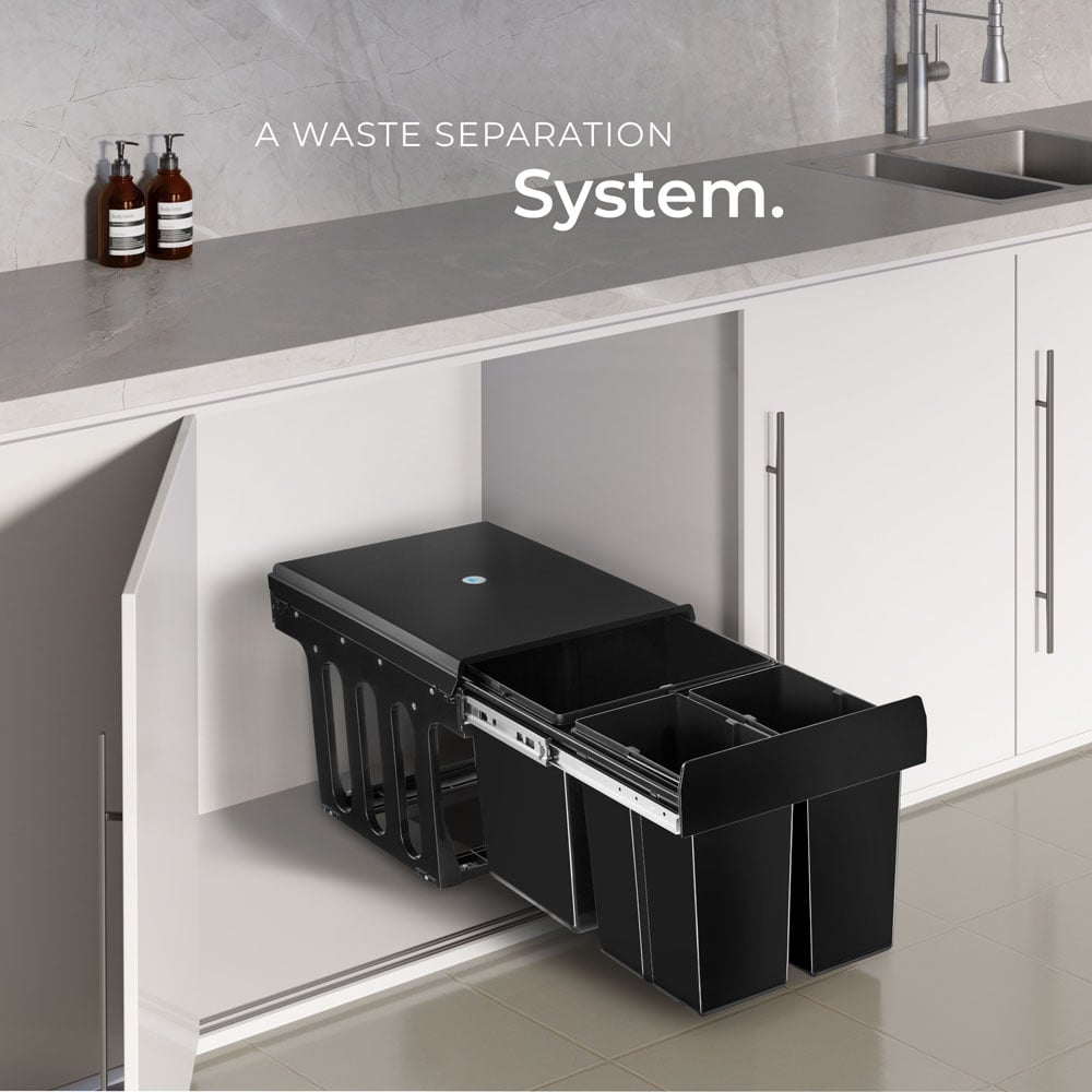 Tectake Ashlyn 3 Compartment Black Telescopic Kitchen Bin 31L Image 8