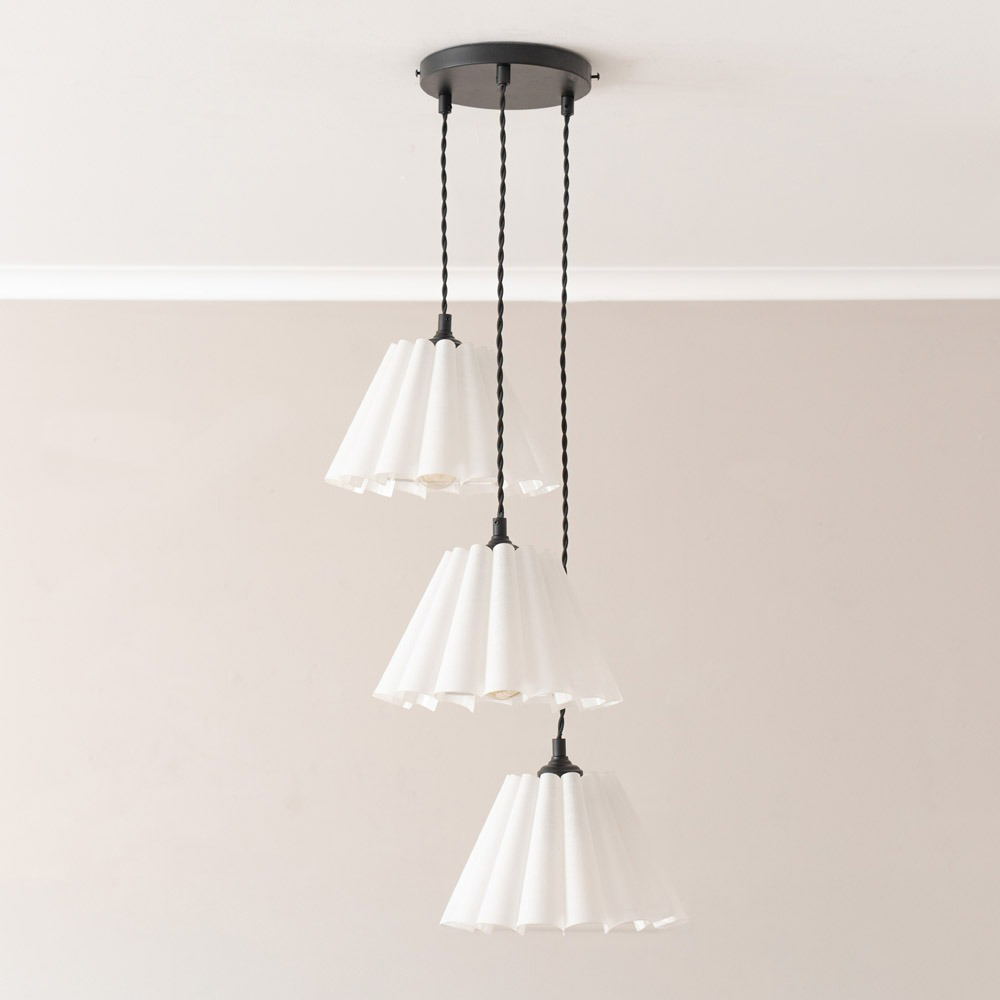 ValueLights Lauren White Pleated 3 Drop Cluster Matte Black LED Ceiling Pendant Light Image 3