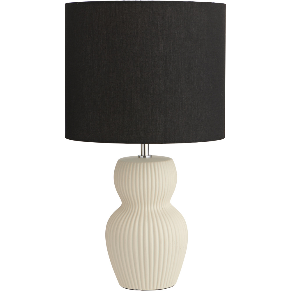 Wilko White Ribbed Lamp With Black Shade Image 1