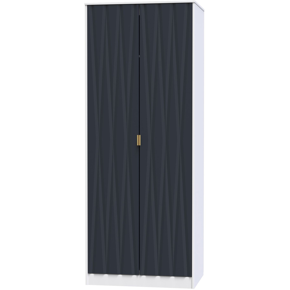 Crowndale Diamond Ready Assembled 2 Door Matt Indigo and White Tall Double Wardrobe Image 2