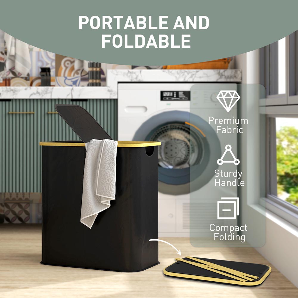HOMCOM Black Collapsible Laundry Hamper 80L Image 6