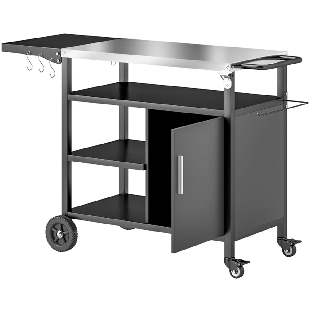 Outsunny Black Stainless Steel Barbeque Trolley with Foldable Side Table Image 1