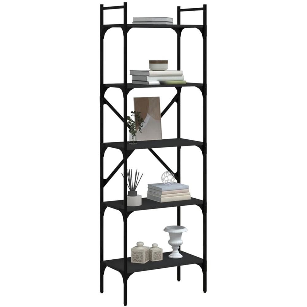 vidaXL 5 Shelf Black Industrial Style Bookcase Image 3