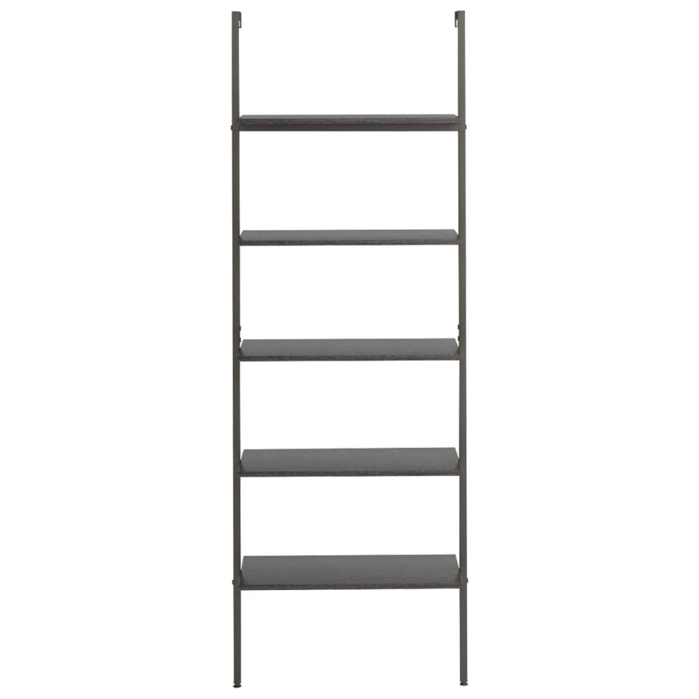 vidaXL 5 Shelf Black Wood and Steel Leaning Bookcase Image 2