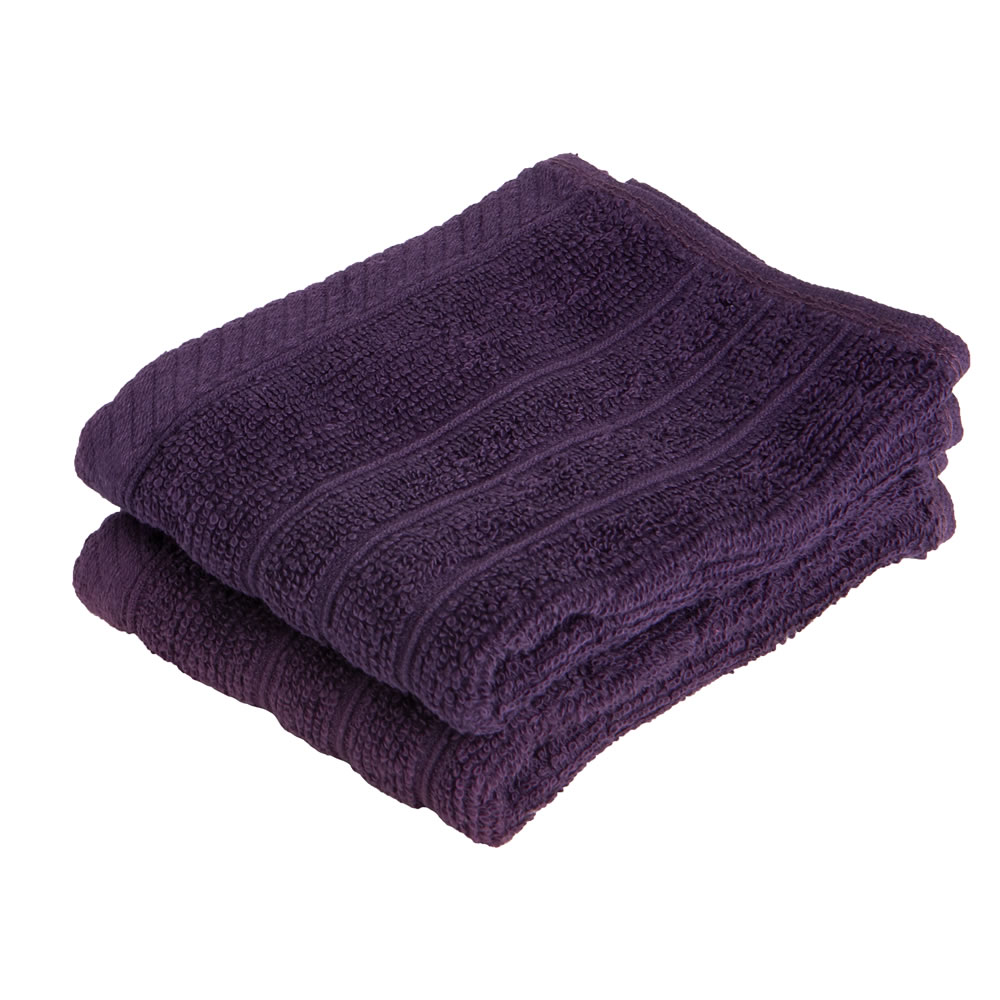 Wilko Purple Face Cloths 2 pack Image 1