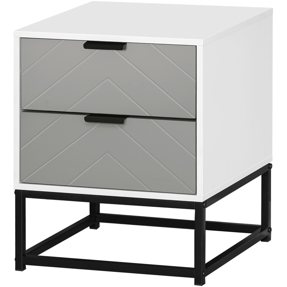 Portland 2 Drawer Grey and White Bedside Table Image 2