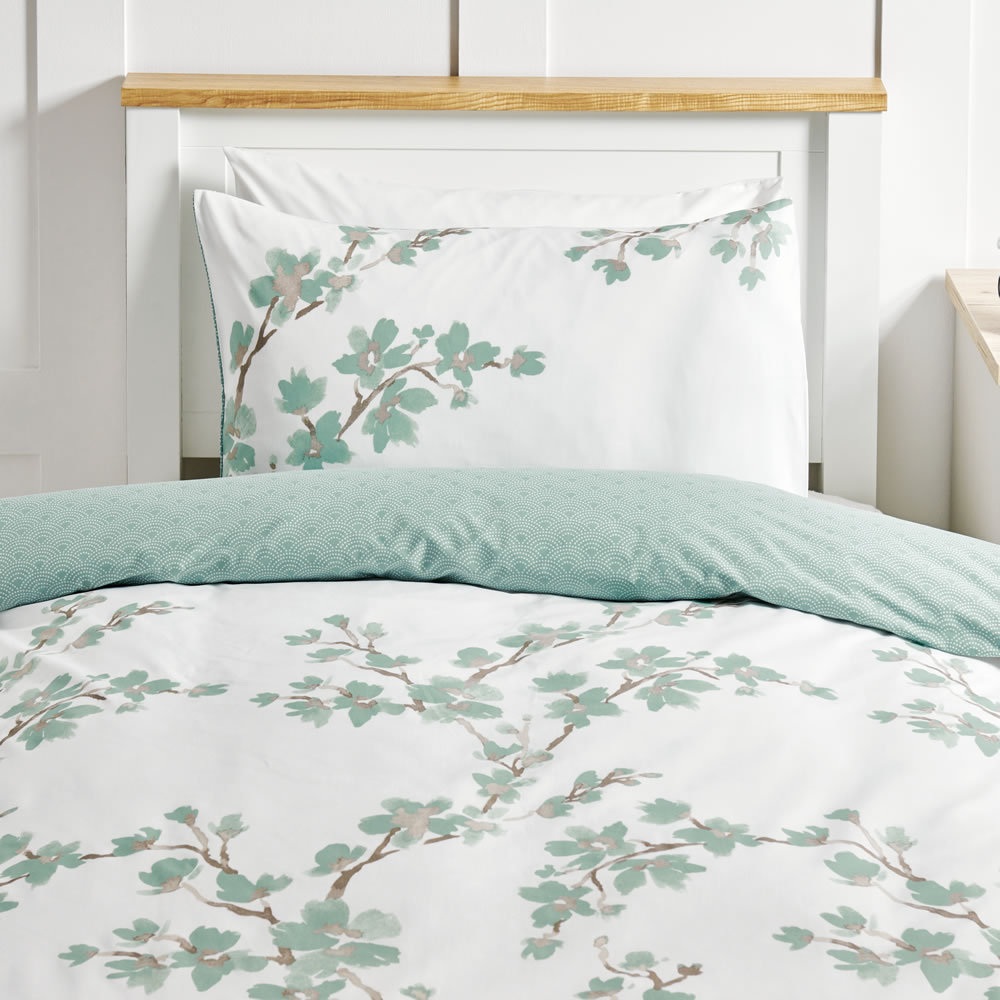 Wilko Symmetry Blossom Duck Egg Easy Care Single Duvet Set Image 1