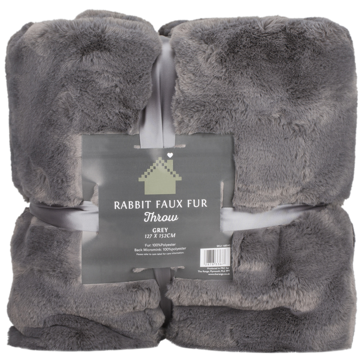 Divante Grey Rabbit Faux Fur Medium Throw 127 x 152cm Image