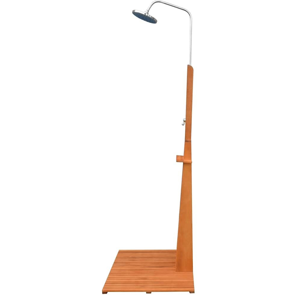 Walplus Brown and Silvery Eucalyptus Hardwood and Steel Outdoor Shower with Hose 220cm Image 4