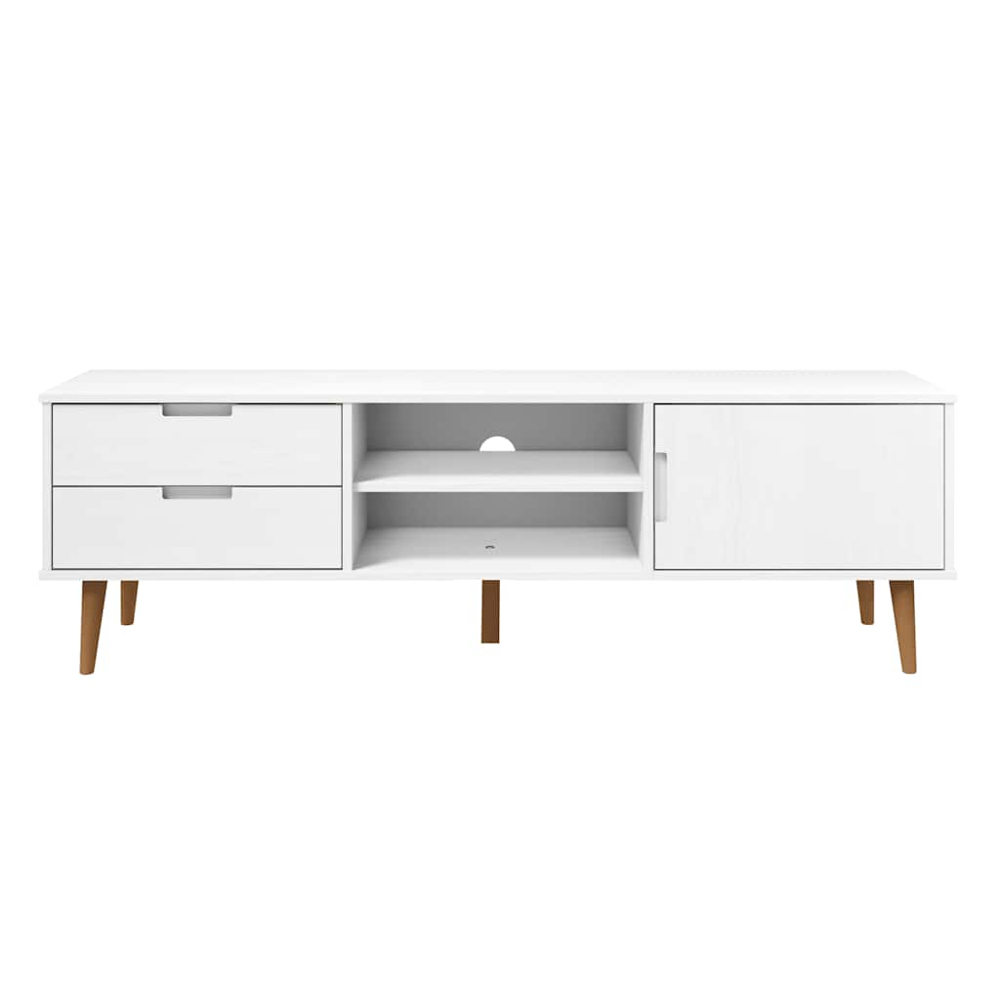 vidaXL Molde Single Door 2 Drawer 2 Shelf White Solid Pine Wood TV Cabinet Image 4