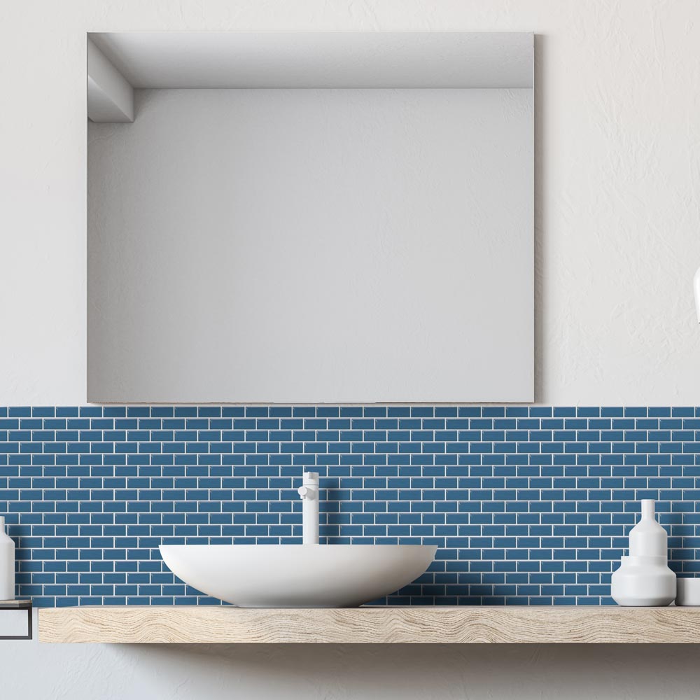House of Mosaic Mini Metro Blue Self Adhesive Mosaic Tile Image 1