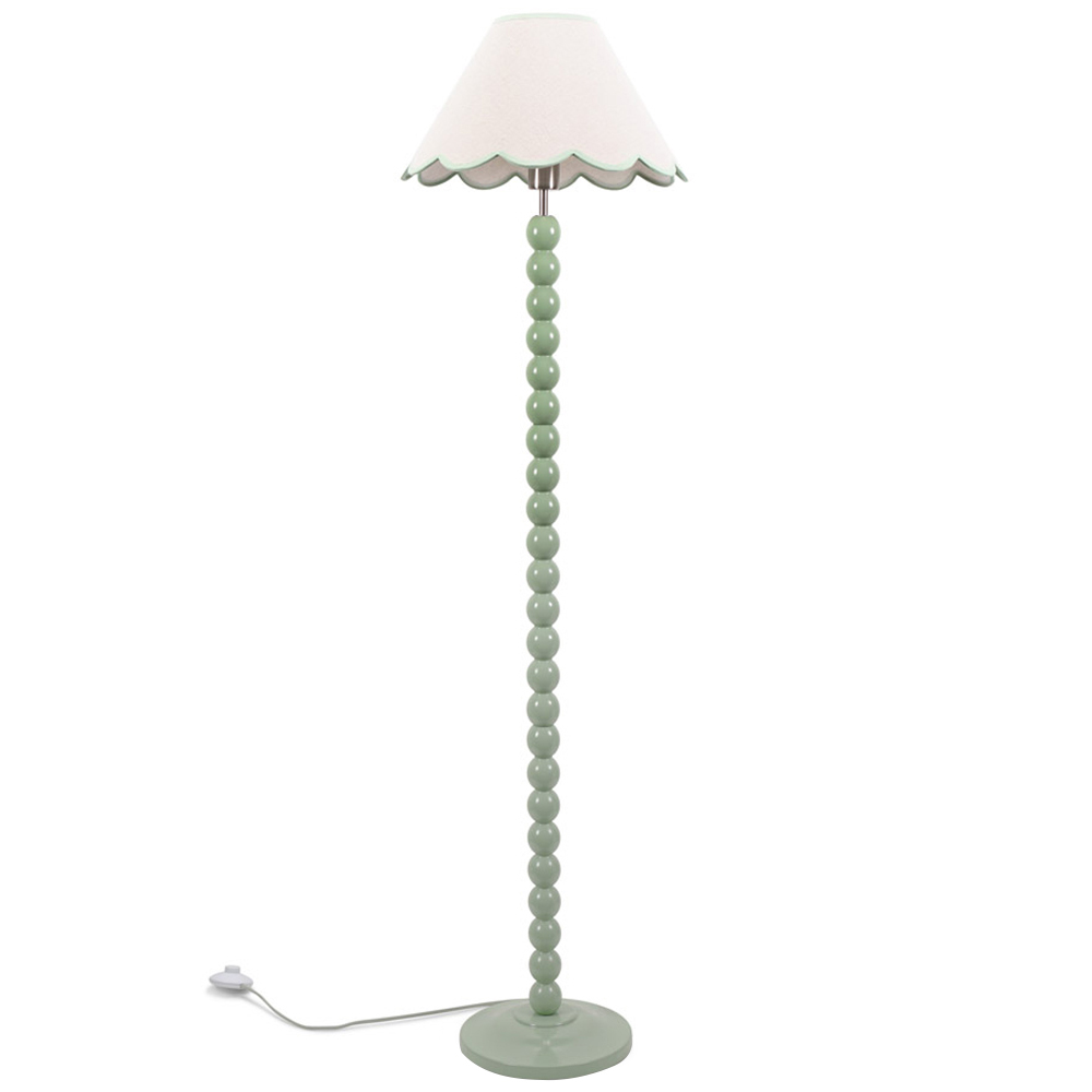 ValueLights Bobbins Natural and Green Scallop Shade Sage Green LED Floor Lamp Image 1