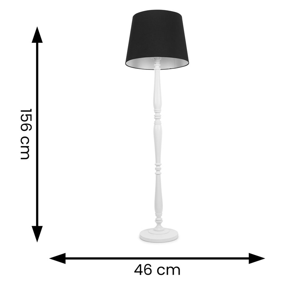 ValueLights Victoria Black Fabric Tapered Shade White Wood Traditional Stem LED Floor Lamp Image 6