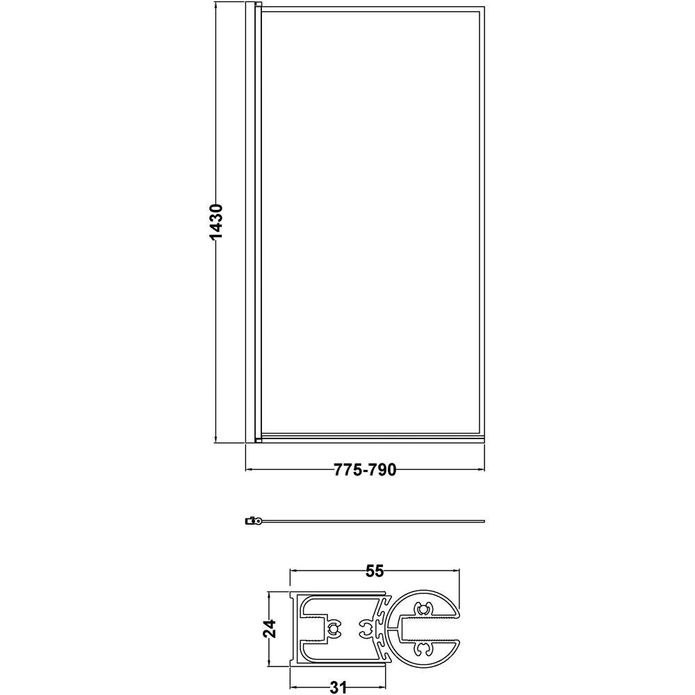 nuie Matt Black Outer Framed Bath Screen 785mm Image 3
