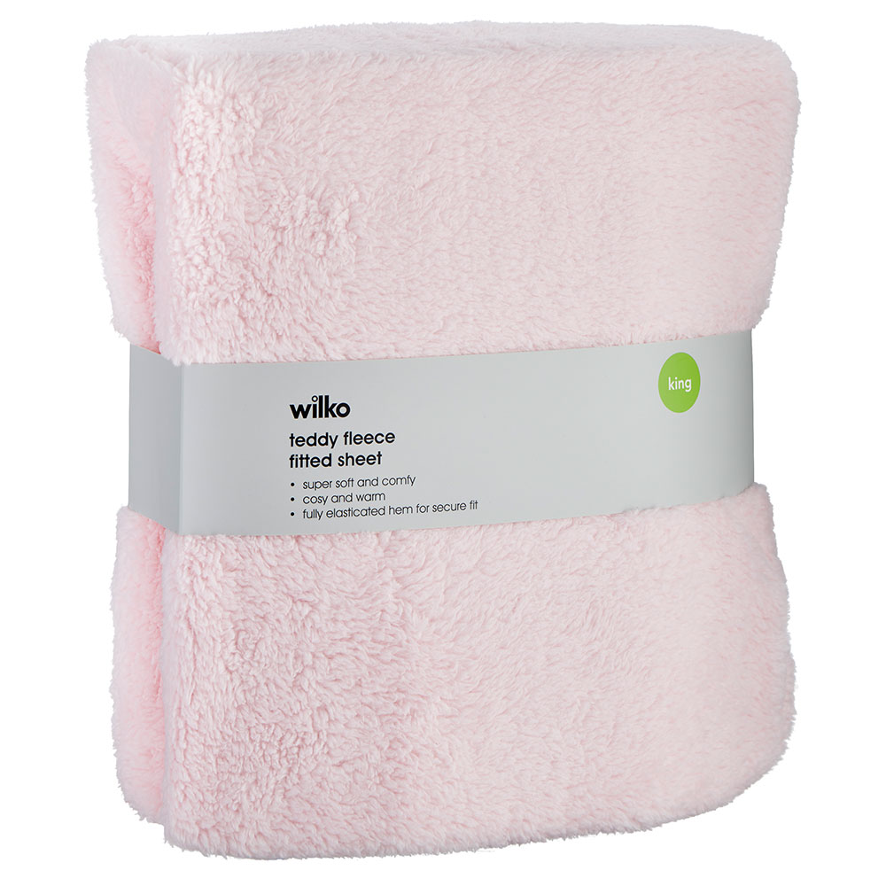 Wilko King Blush Pink Soft Teddy Fleece Fitted Bed Sheet Image 2
