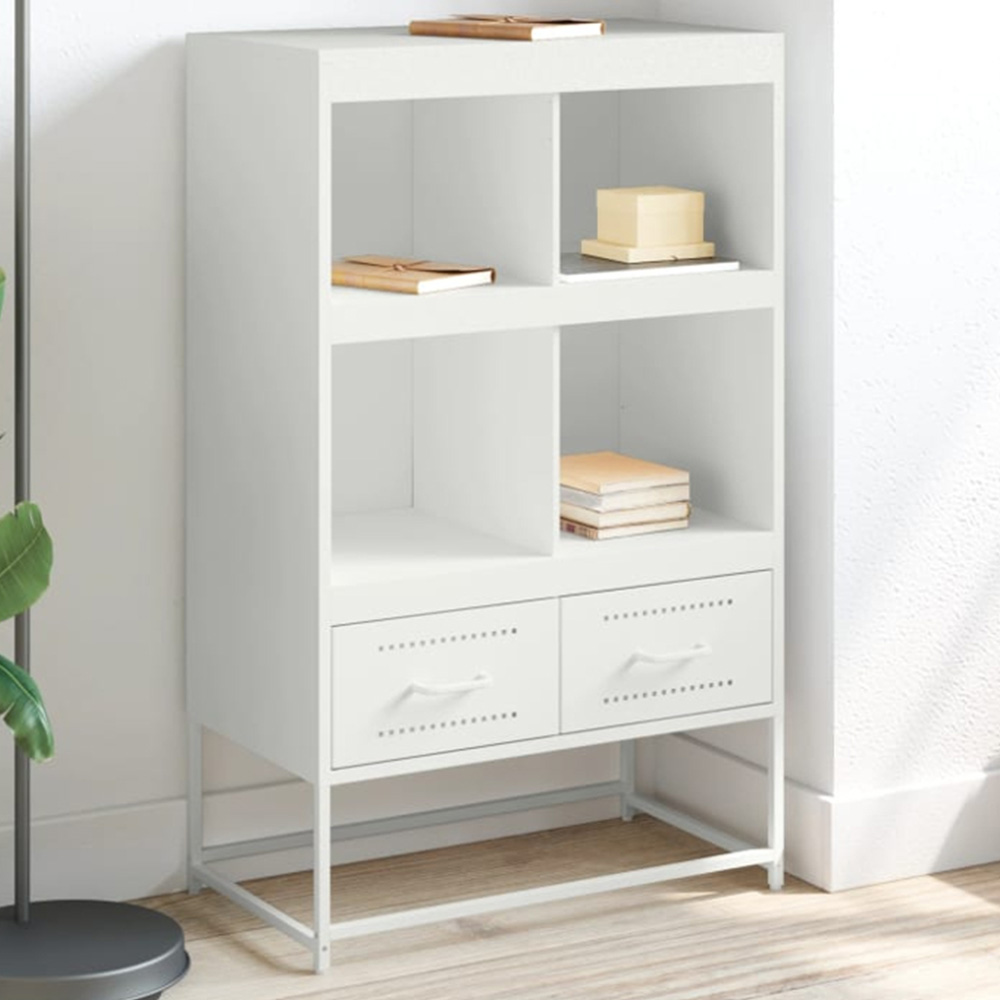 vidaXL 2 Drawer 4 Open Shelf White Steel Highboard Image 1