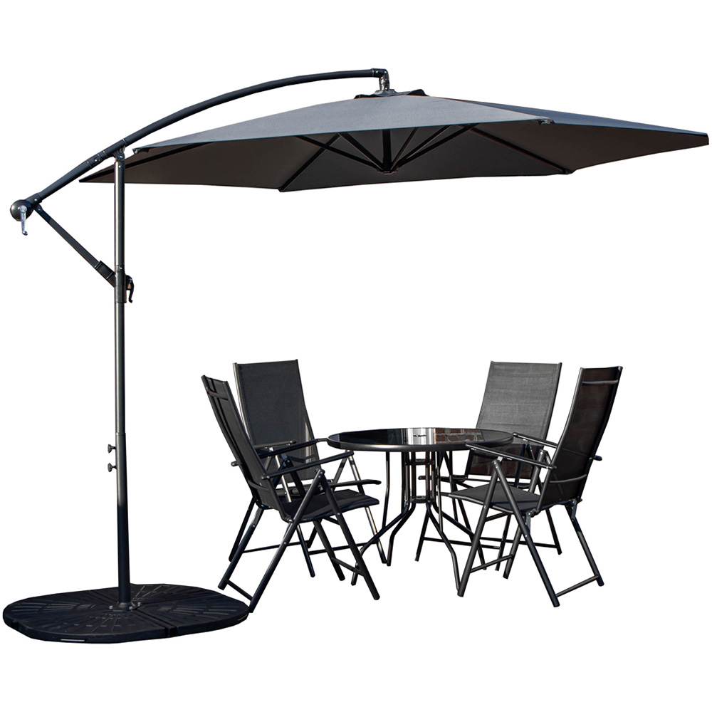 Samuel Alexander 4 Person Round Glass Top Garden Dining Set with Grey Banana Parasol and Base Image 2