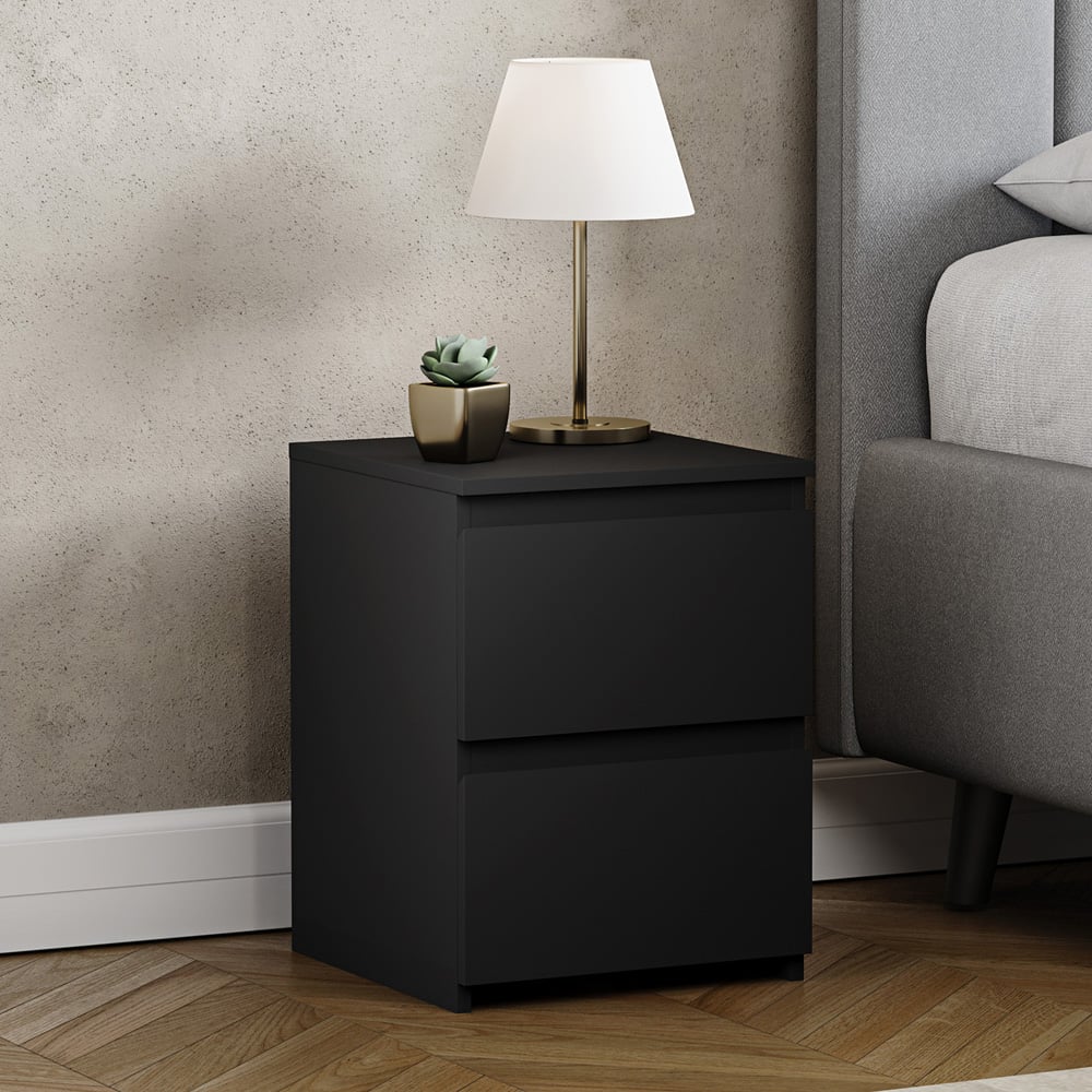 VIDA DESIGNS Denver 2 Drawer Black Bedside Table Image 3