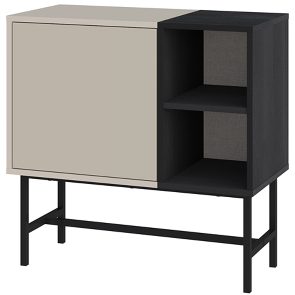 Decortie Mona Single Door 2 Shelf Sandstone and Black Wood Mini Console Table Image 2