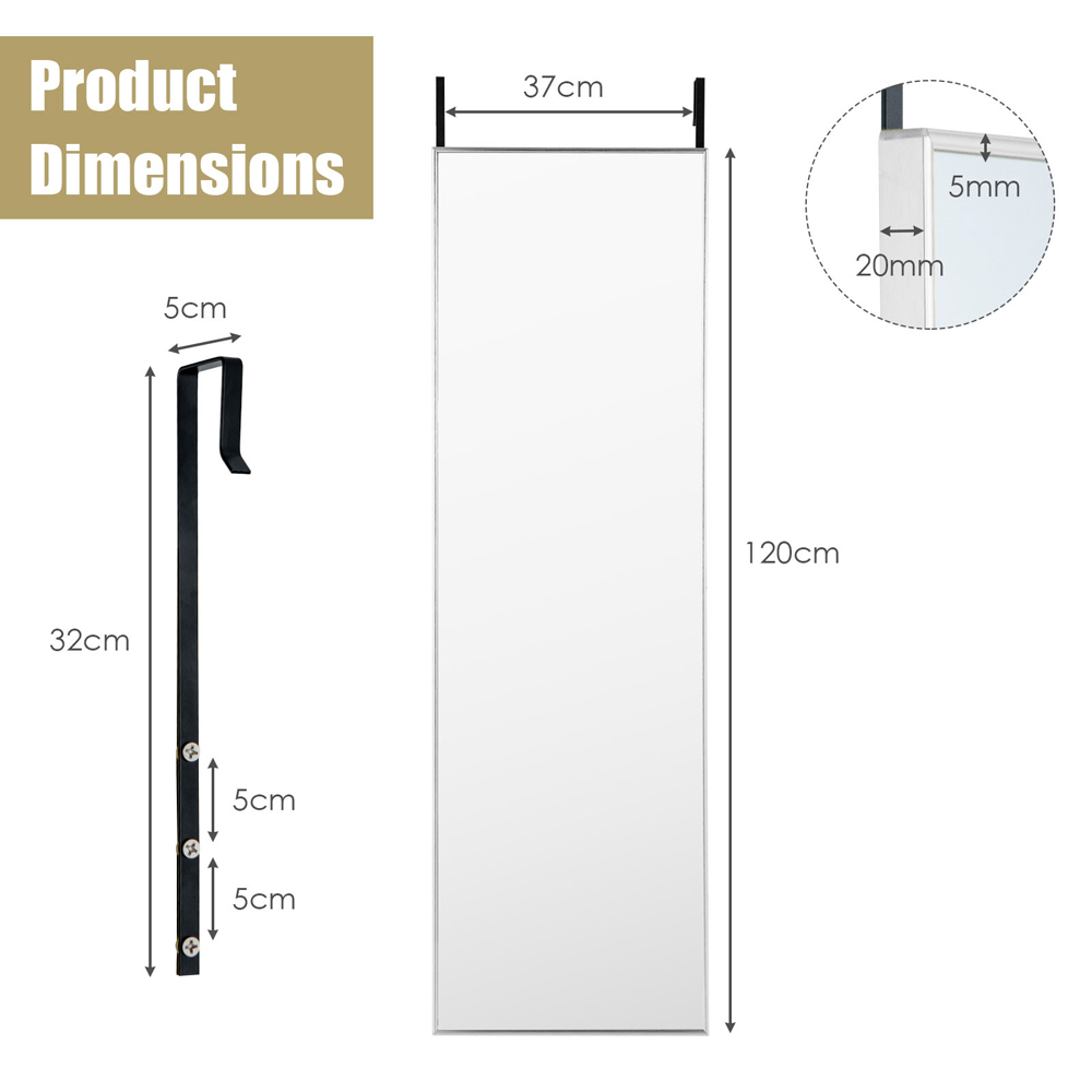 Costway Silver Full Length Wall Hanging Mirror with Adjustable Hook Image 9