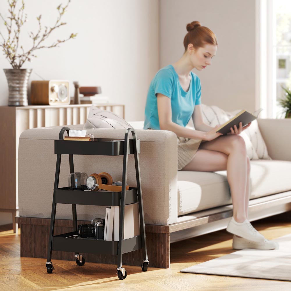 HOMCOM 3-Tier Black Kitchen Storage Trolley Image 5