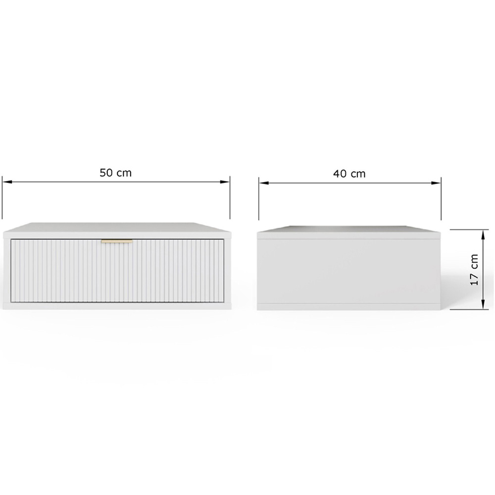 GFW Sienna Single Drawer White Ribbed Wall Mounted Bedside Table Set of 2 Image 8