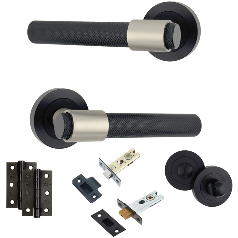 AXS Hardware Dakota Black Knurled Bathroom Door Handles on Rose 4 Pack Image 1
