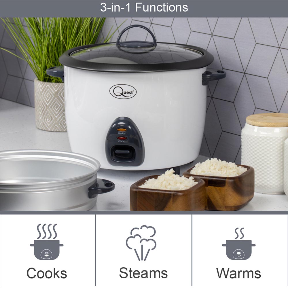 Quest 3 in 1 White 1.5L Rice Cooker and Steamer 500W Image 6