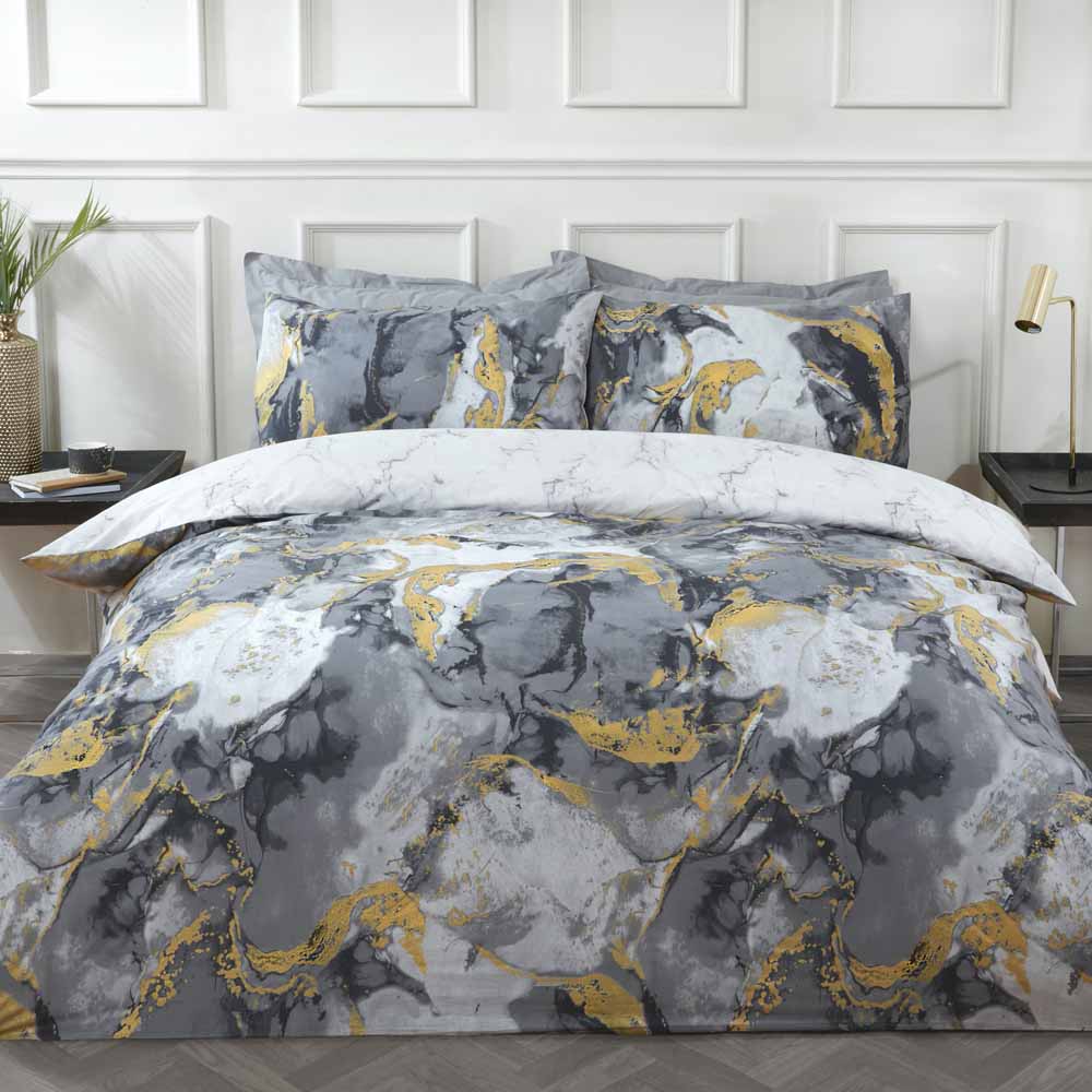 Sleepdown Marble Duvet Set Grey Double Image 1