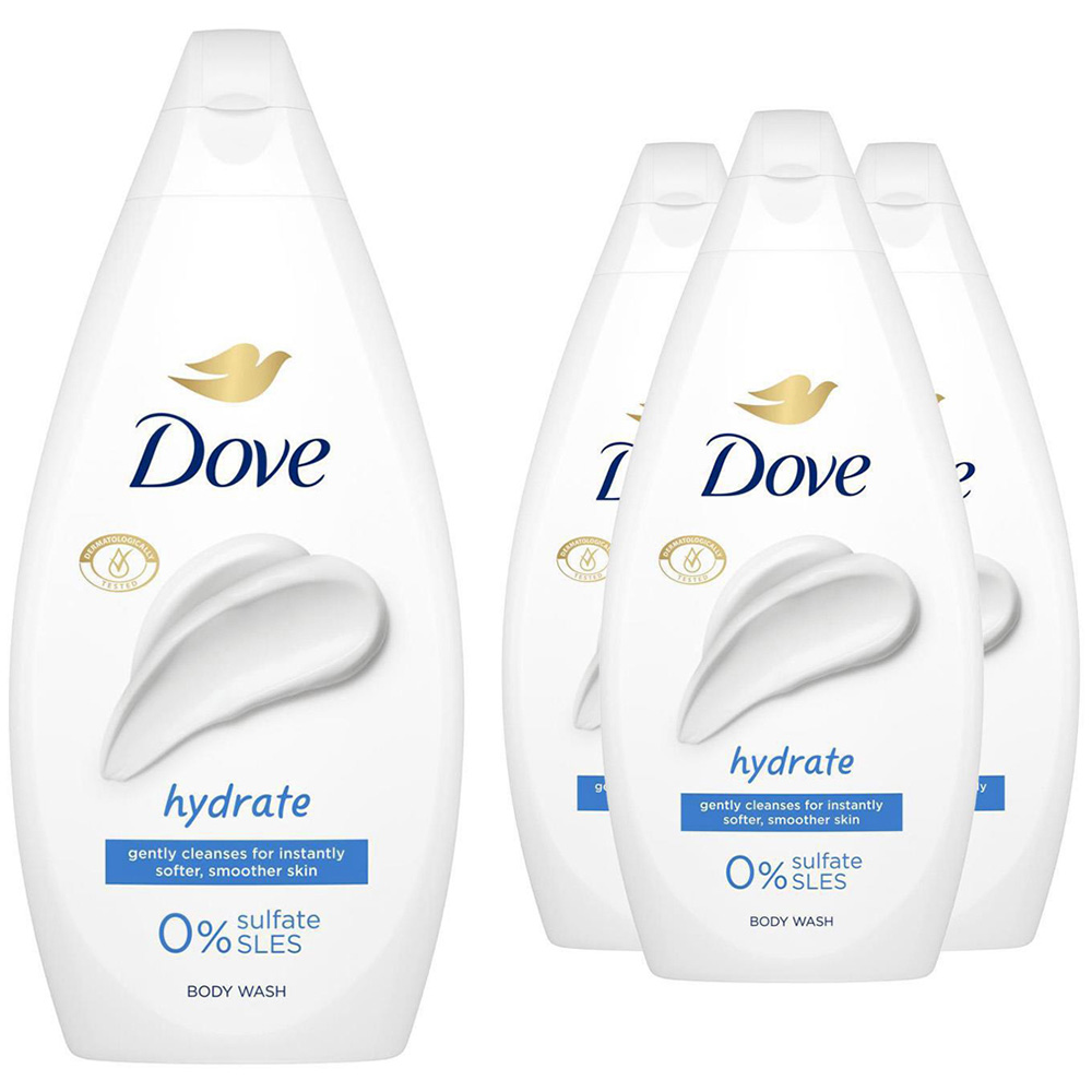 Dove Softer and Smoother Skin Hydrate Body Wash 450ml 4 Pack Image 1