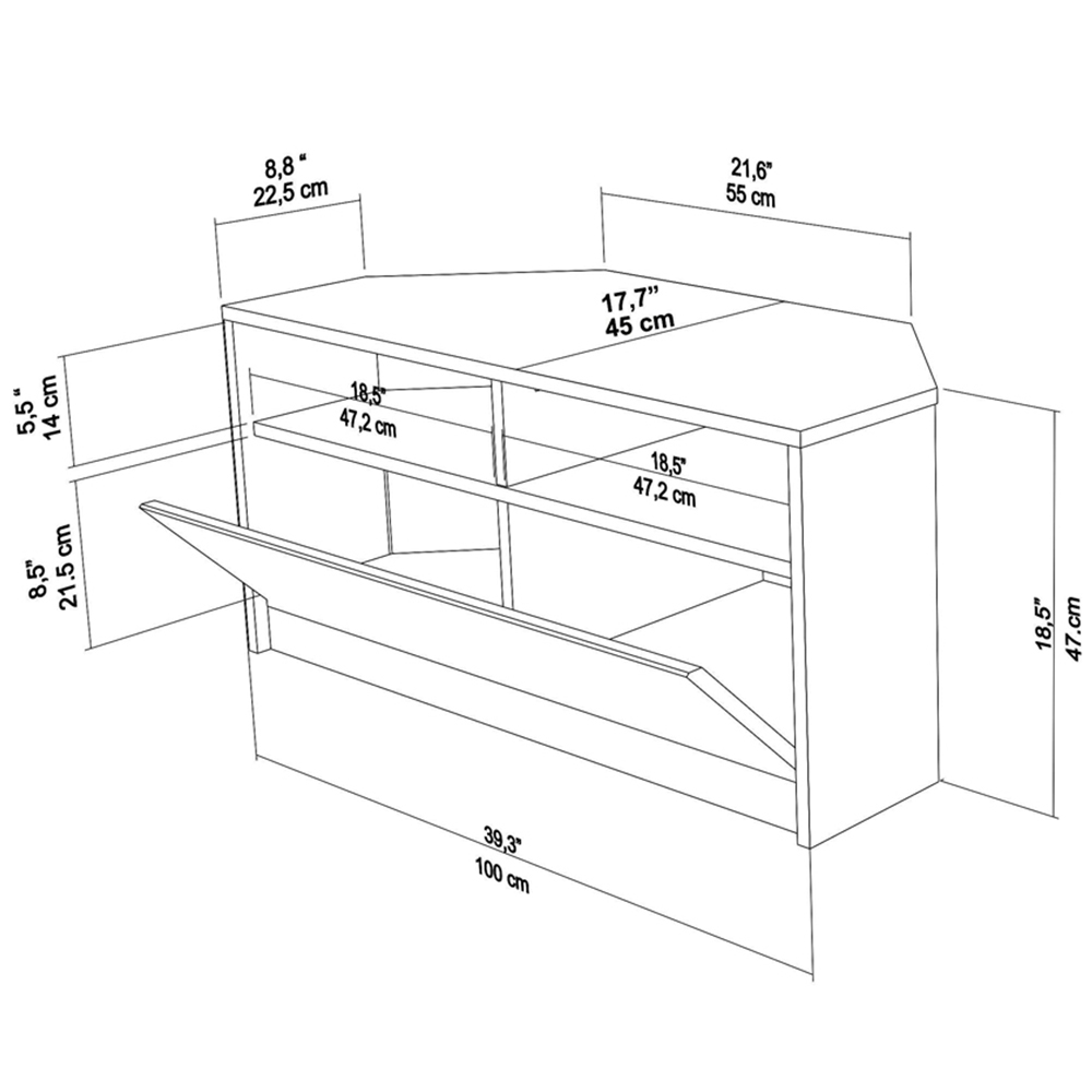 Decorotika Comero 2 Shelf 2 Door White and Black Marble Effect Corner TV Unit Image 8