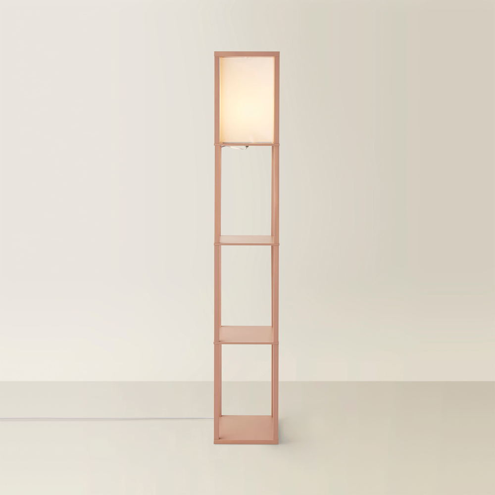 ValueLights Struttura Fabric Shade Pink Shelving Unit Floor Lamp with Bulb Image 5