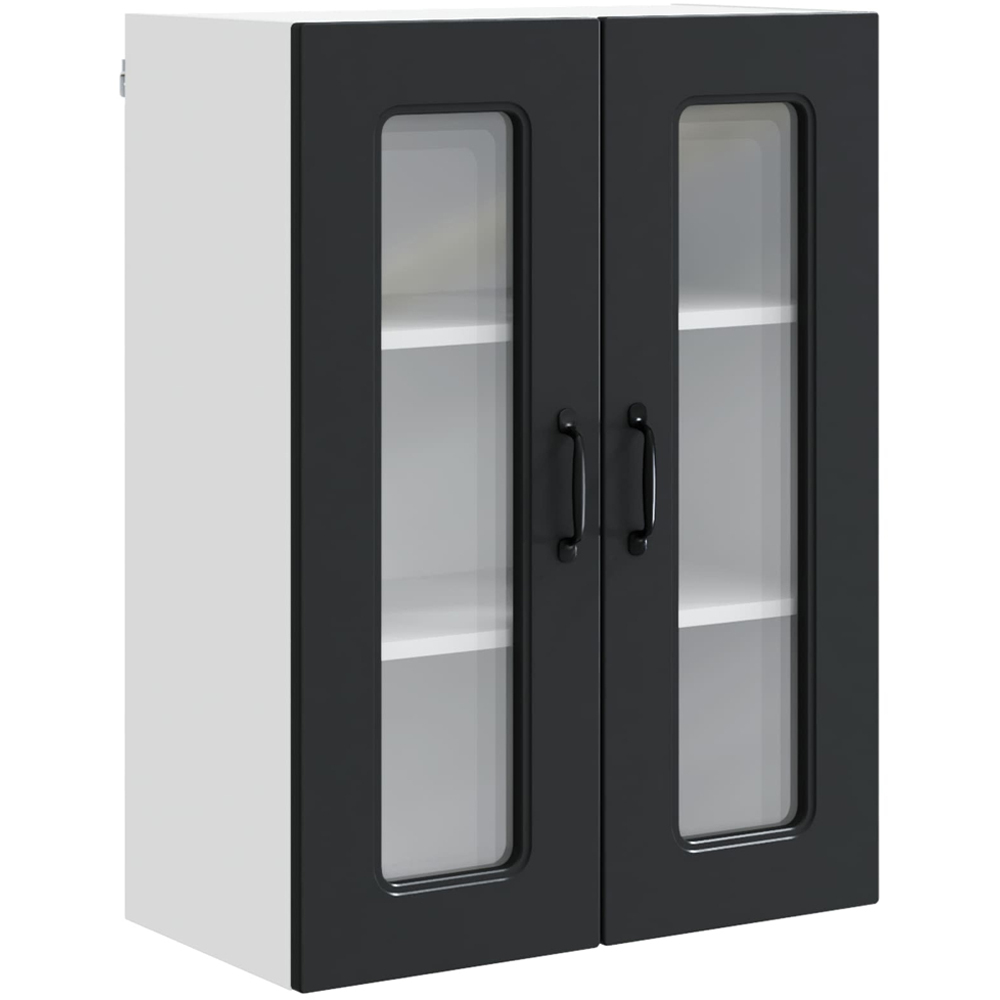 vidaXL 2 Glass Door Black Kitchen Wall Cabinet Image 2