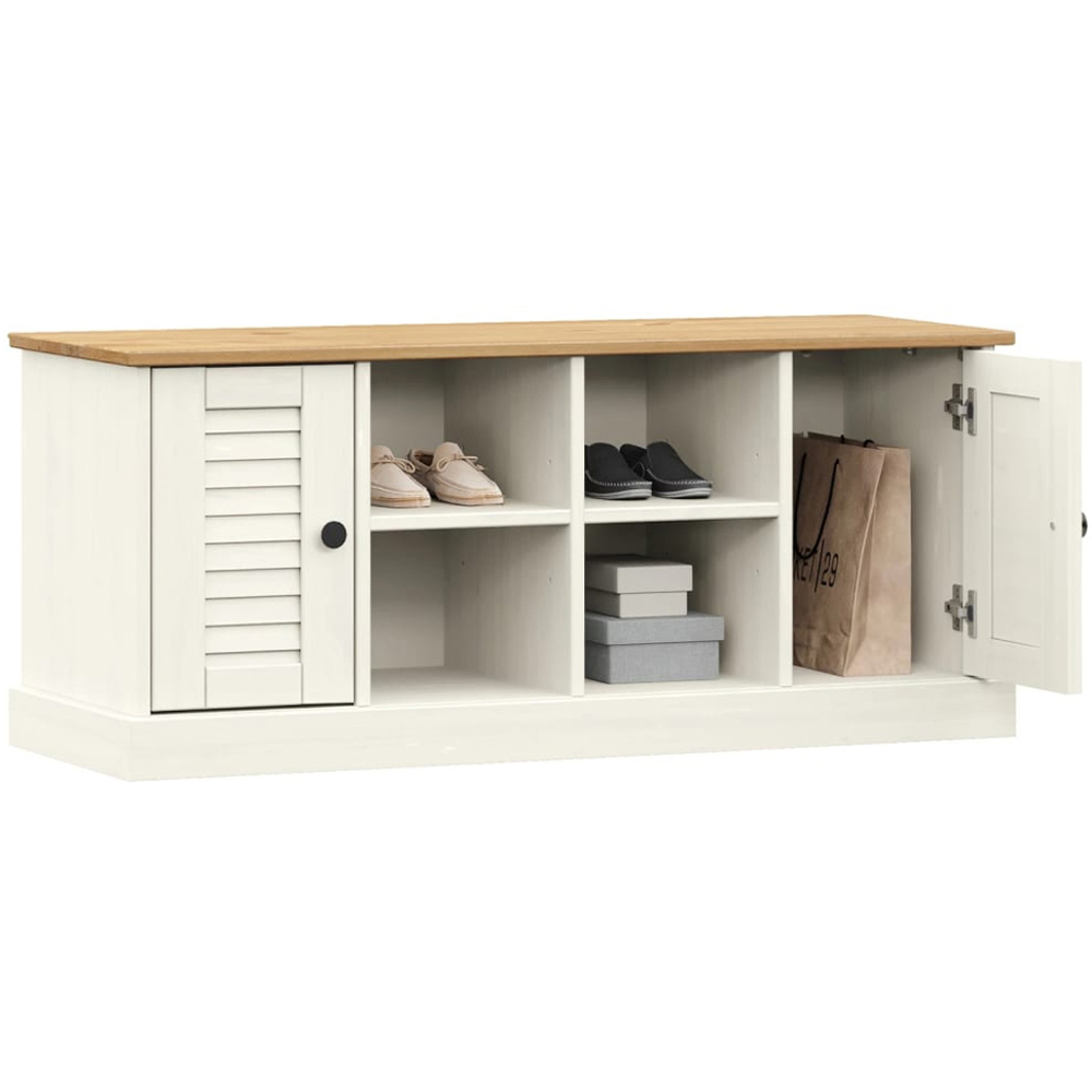 vidaXL 2 Door 4 Shelf White Solid Pine Wood Shoe Bench Image 3