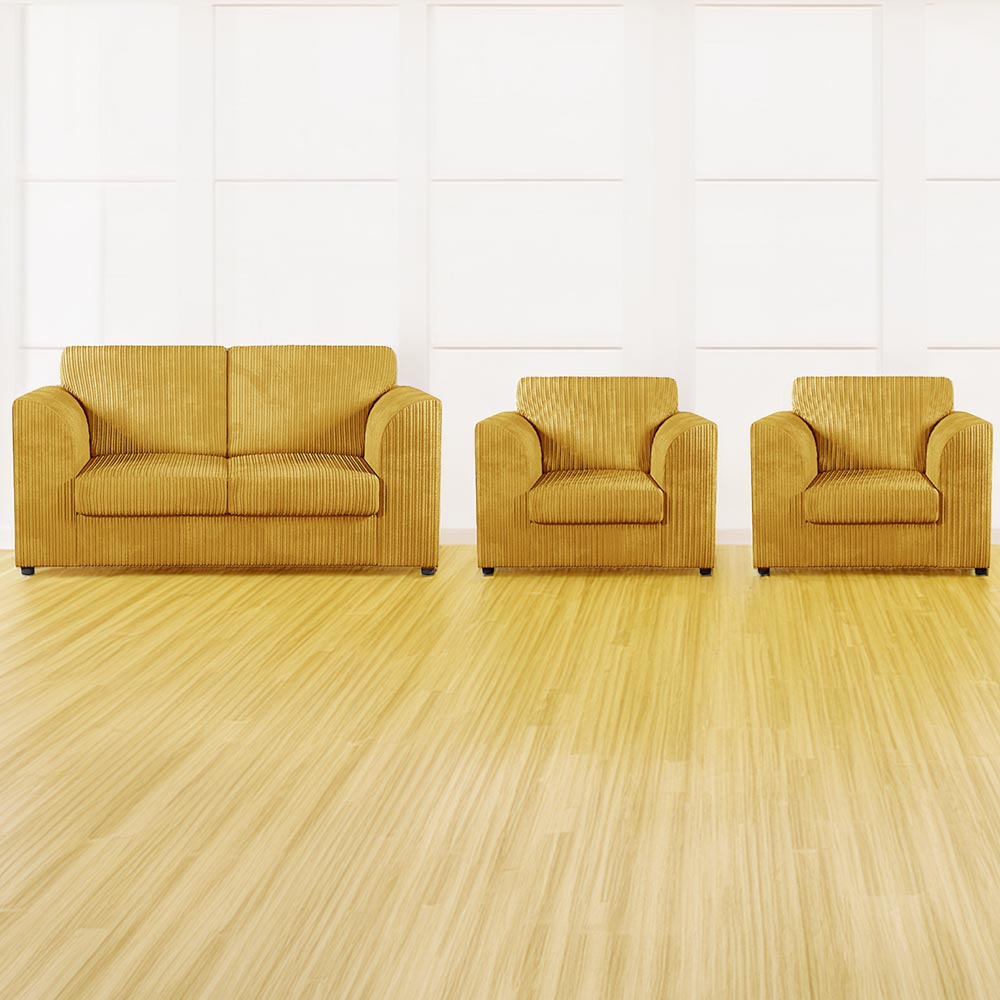 Luxor 4 Seater Mustard Jumbo Cord Full Back Sofa Suite Image 1