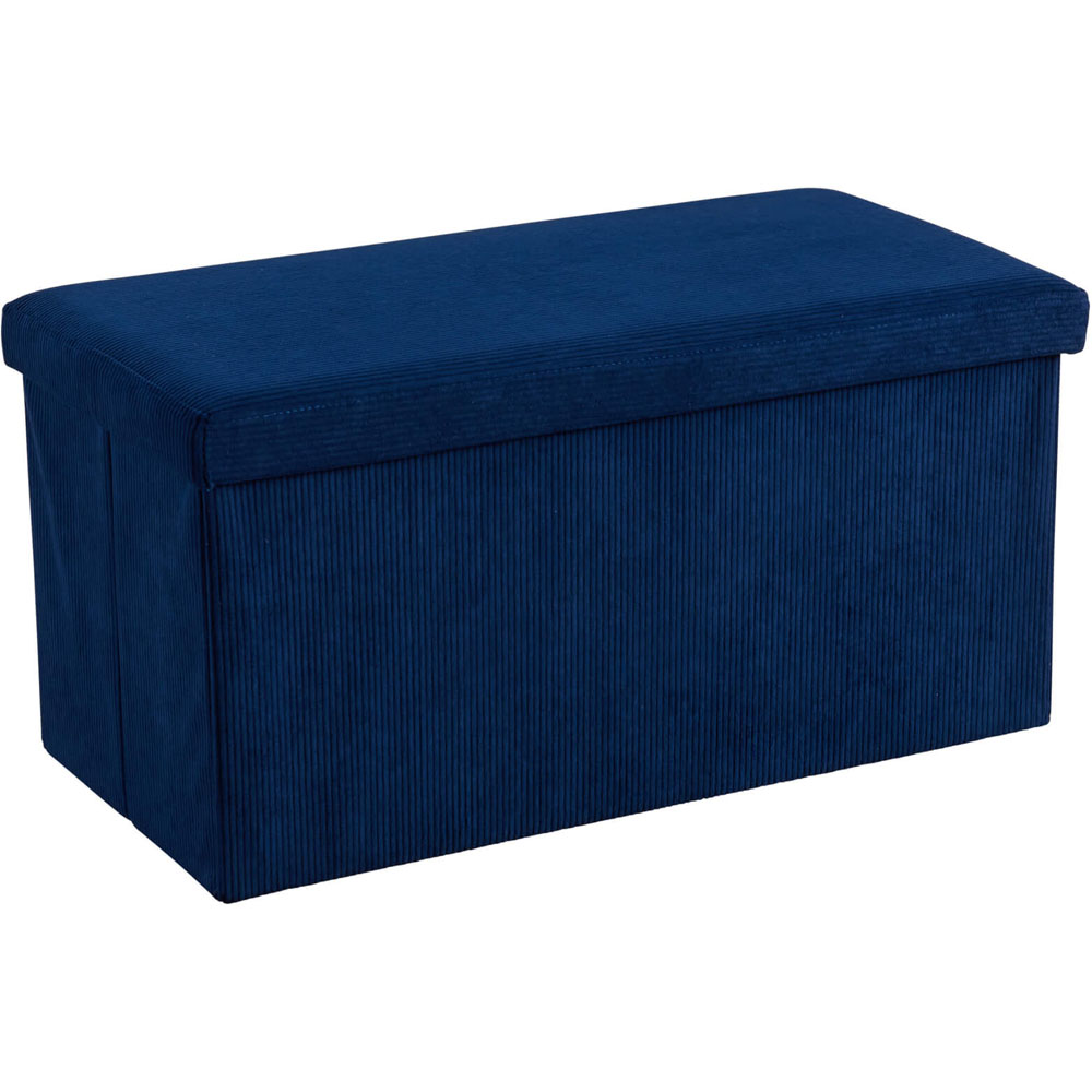 Home Source Blue Corduroy Upholstered Folding Ottoman Image 2
