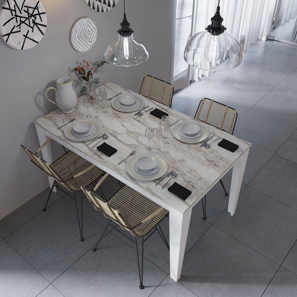 Decorotika Bud 4 Seater White Marble Effect Dining Set Image 6