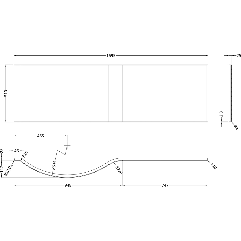 nuie White P Shaped Front Bath Panel 1700mm Image 2