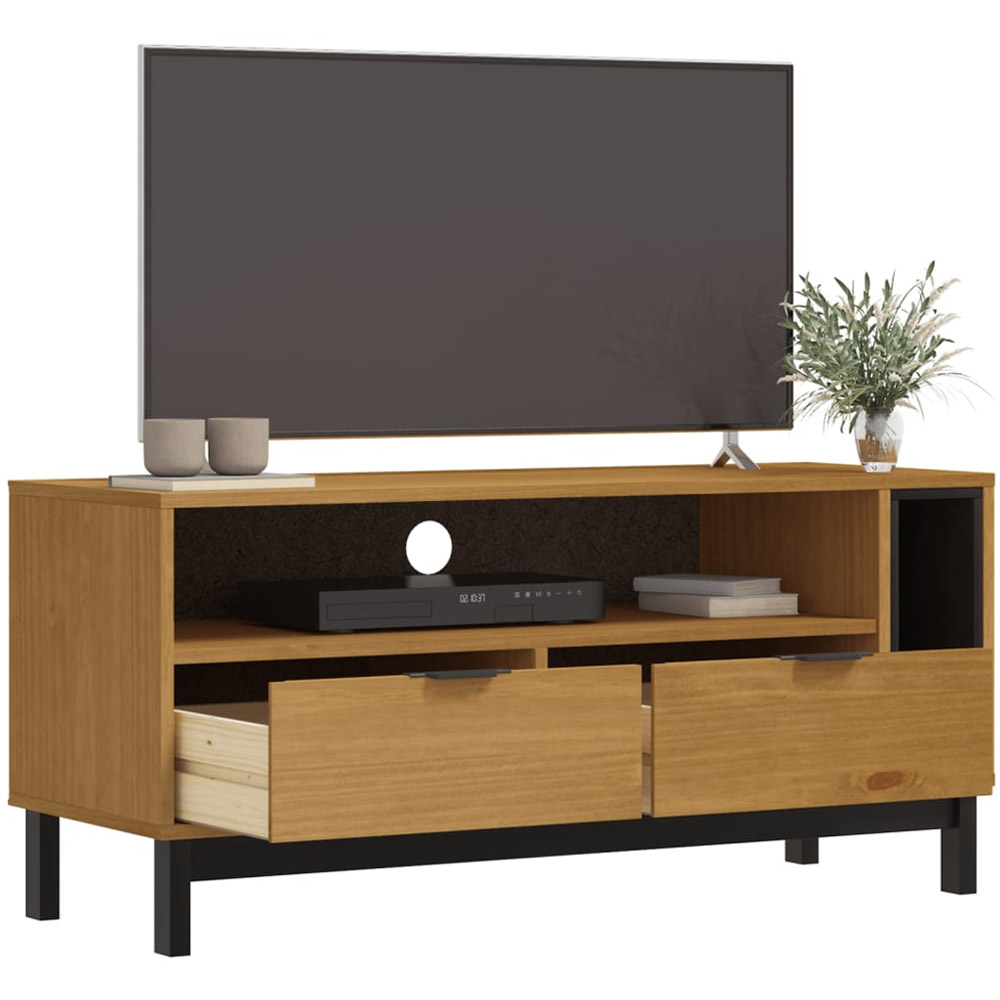 vidaXL Flam 2 Drawer Single Shelf Solid Wood Pine TV Cabinet Image 3