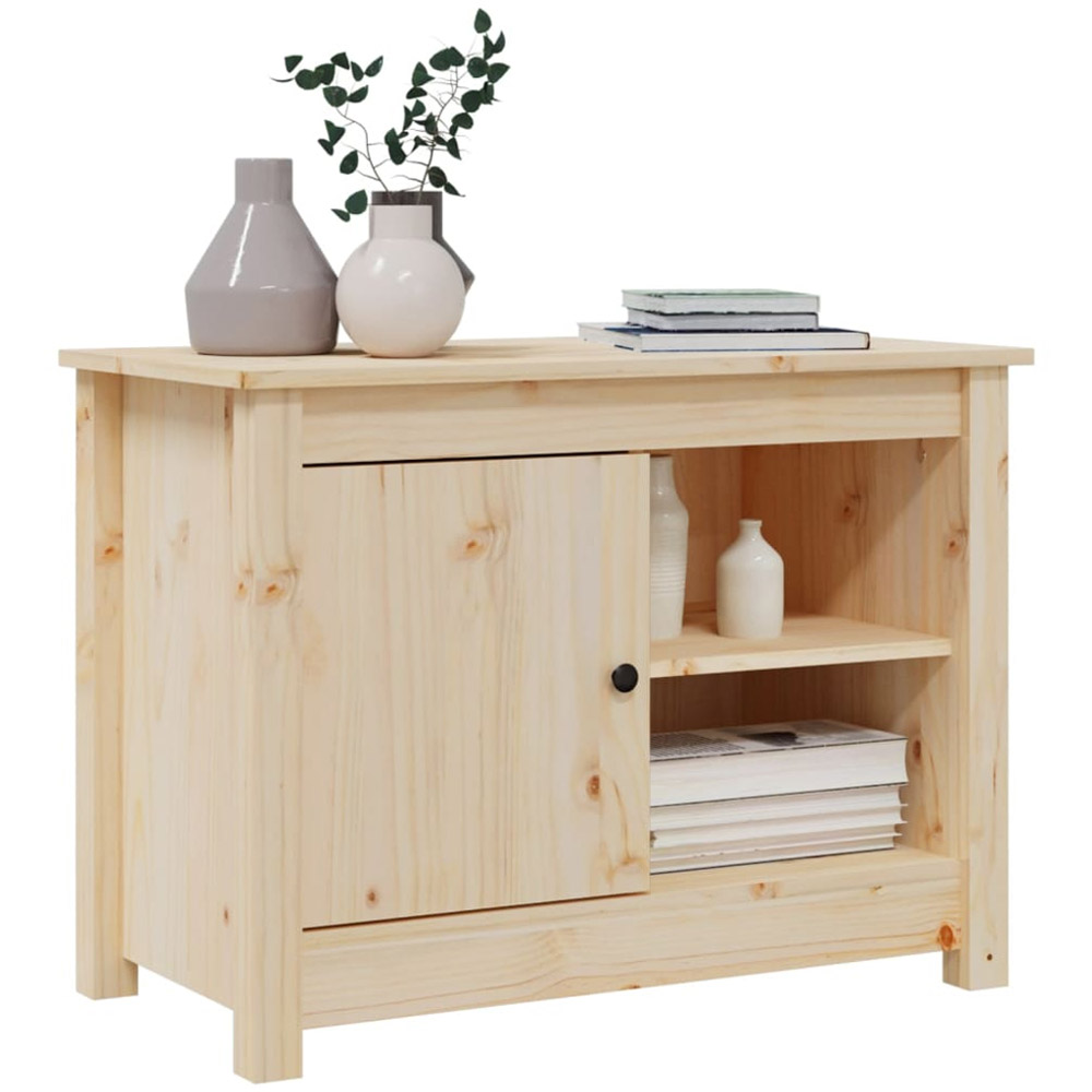 vidaXL Single Door 2 Open Shelf Natural Solid Wood Pine TV Cabinet Image 4