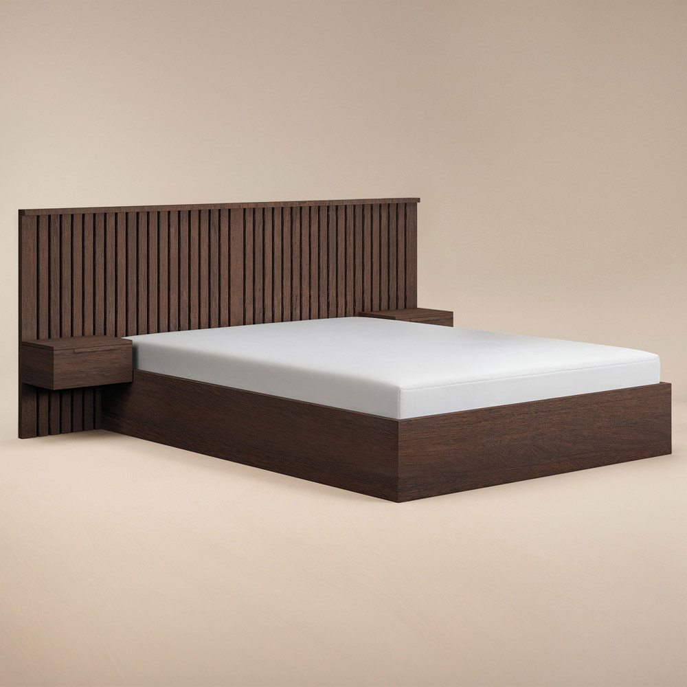 Solace+Co Taylor Double Walnut Hotel Ottoman Bed with Side Table Image 2