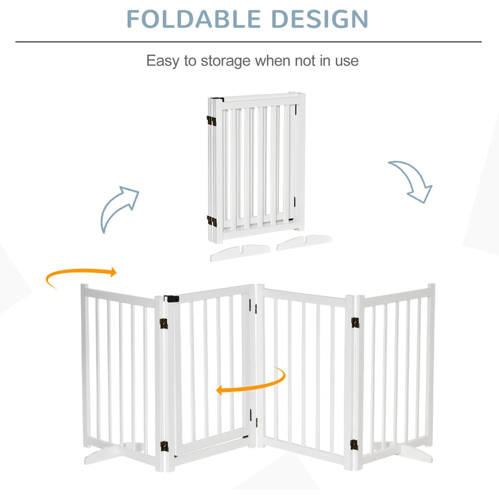 PawHut White 4 Panel Wooden Freestanding Pet Safety Gate Image 5