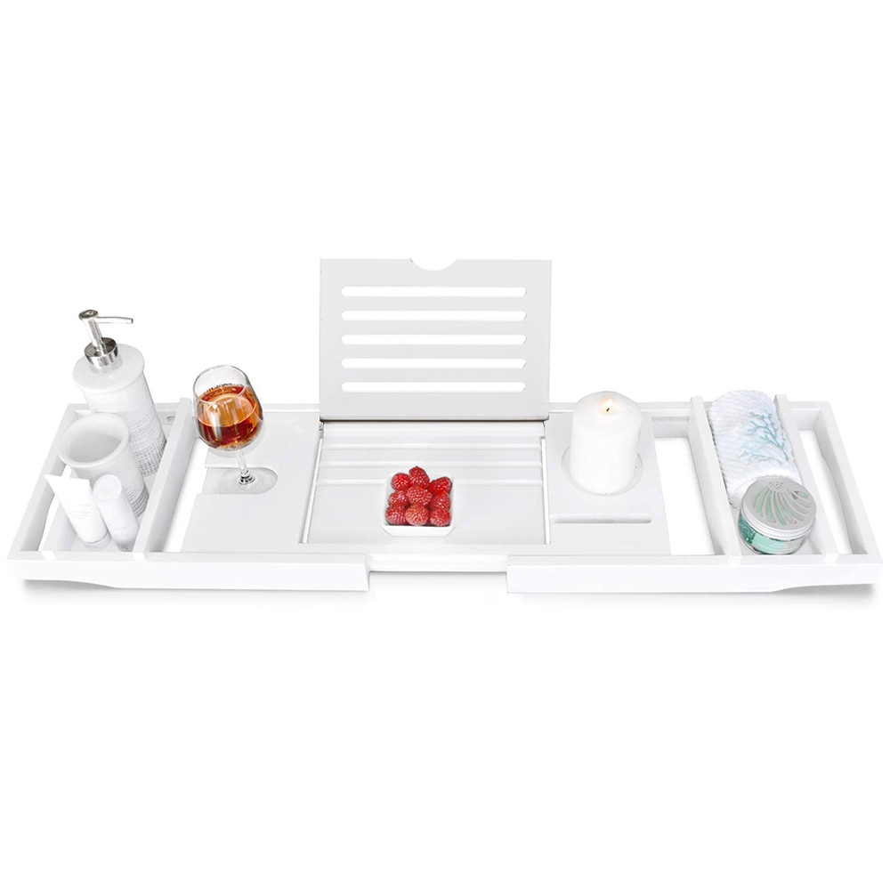 Living and Home White Bathtub Caddy Tray Image 3