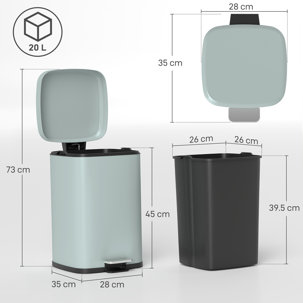 HOMCOM Light Green Metal Soft Close Pedal Bin 20L Image 9