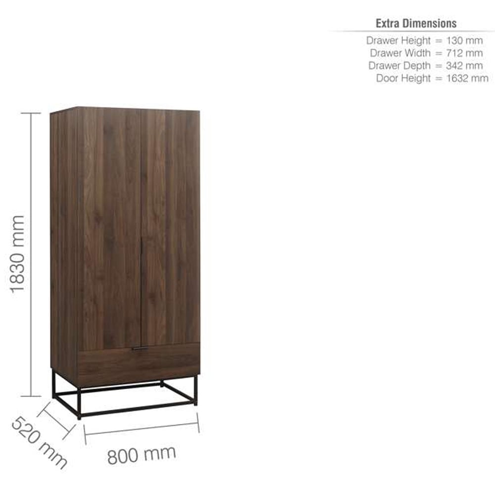 Houston 2 Door Single Drawer Walnut Wood Effect Wardrobe Image 9