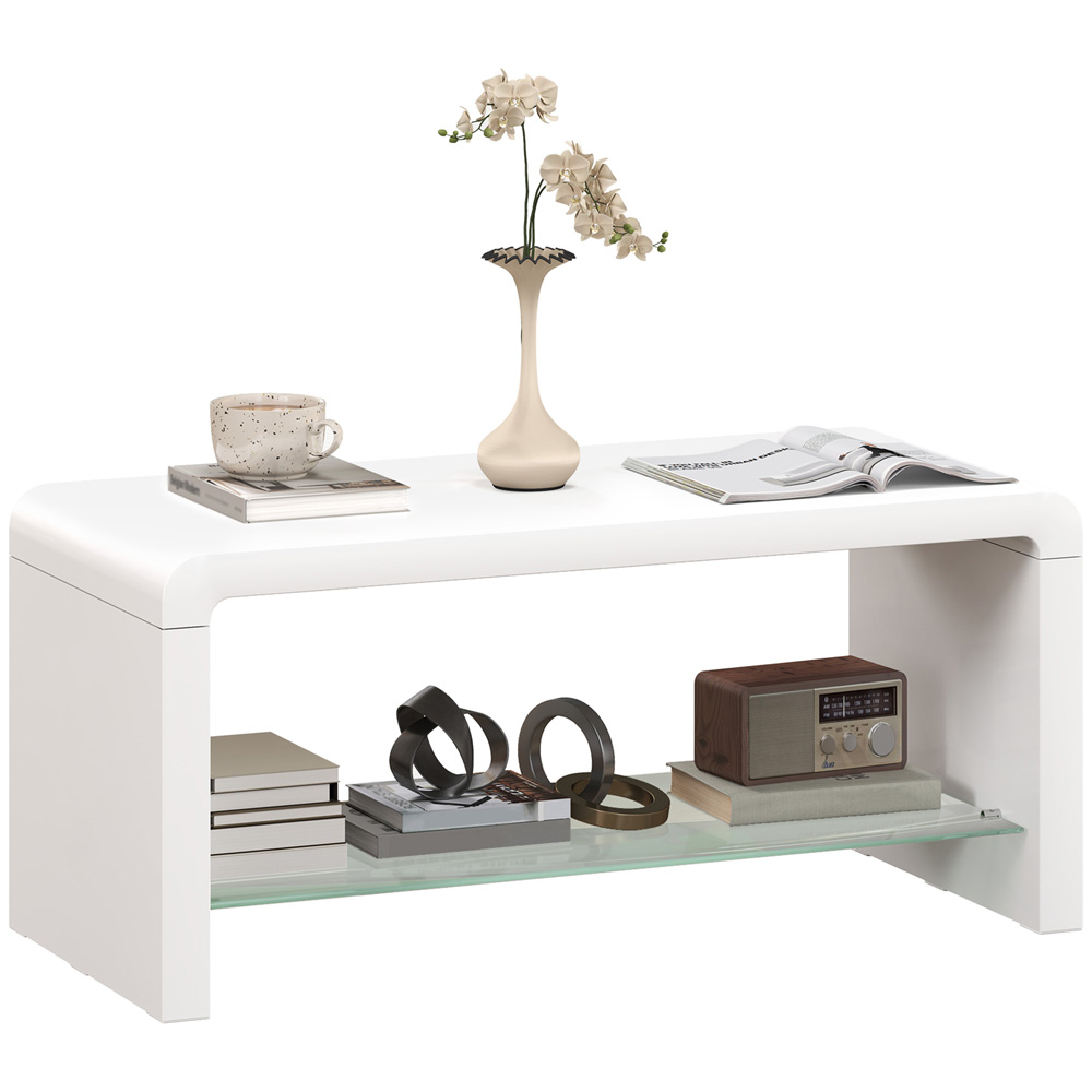 HOMCOM 2-TierHigh Gloss White Storage Coffee Table Image 2