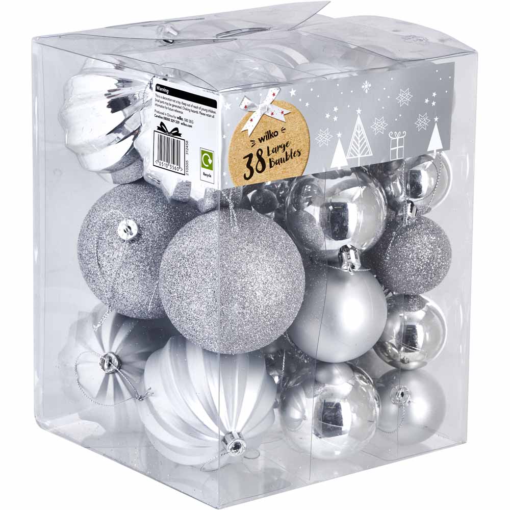 Wilko Glitters Silver Baubles Large pack Image 3