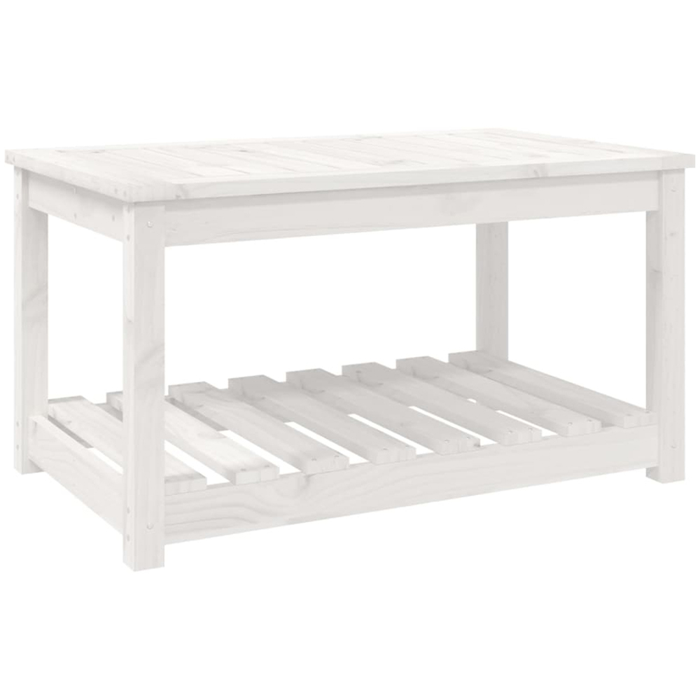 vidaXL Single Shelf White Solid Pine Wood Slatted Garden Table 82.5 x 50.5cm Image 2
