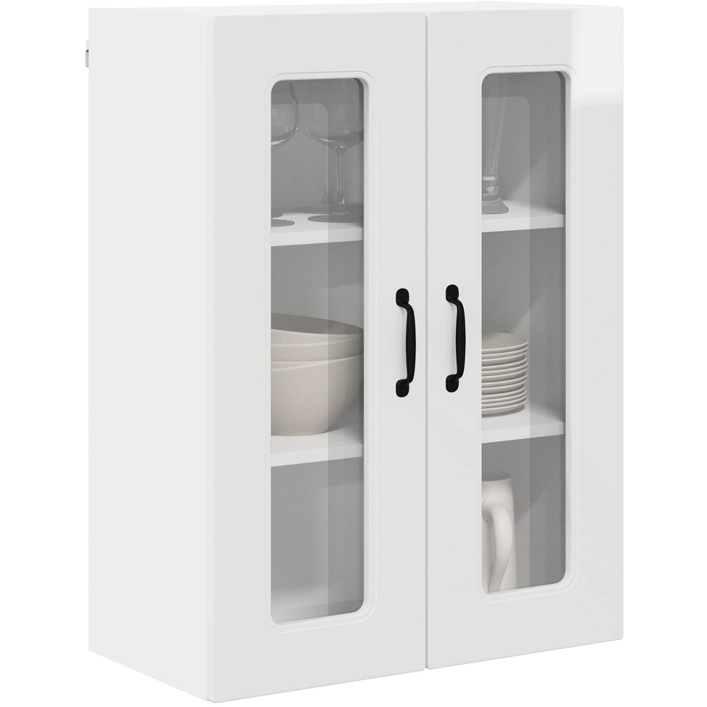 vidaXL 2 Glass Door High Gloss White Kitchen Wall Cabinet Image 3